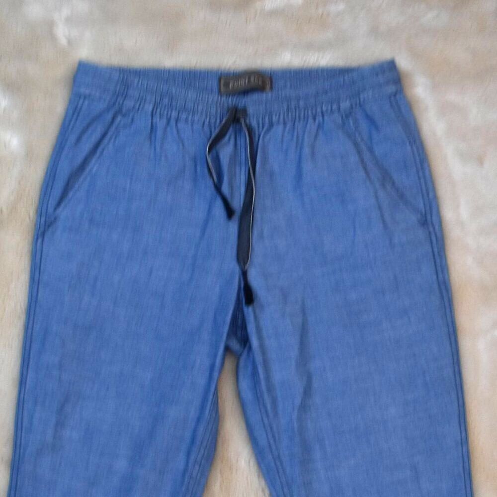 Point Sur Seaside Cotton Pants Sz 4 Blue High Waist Cropped Stretch Waist Comfy - Picture 13 of 14
